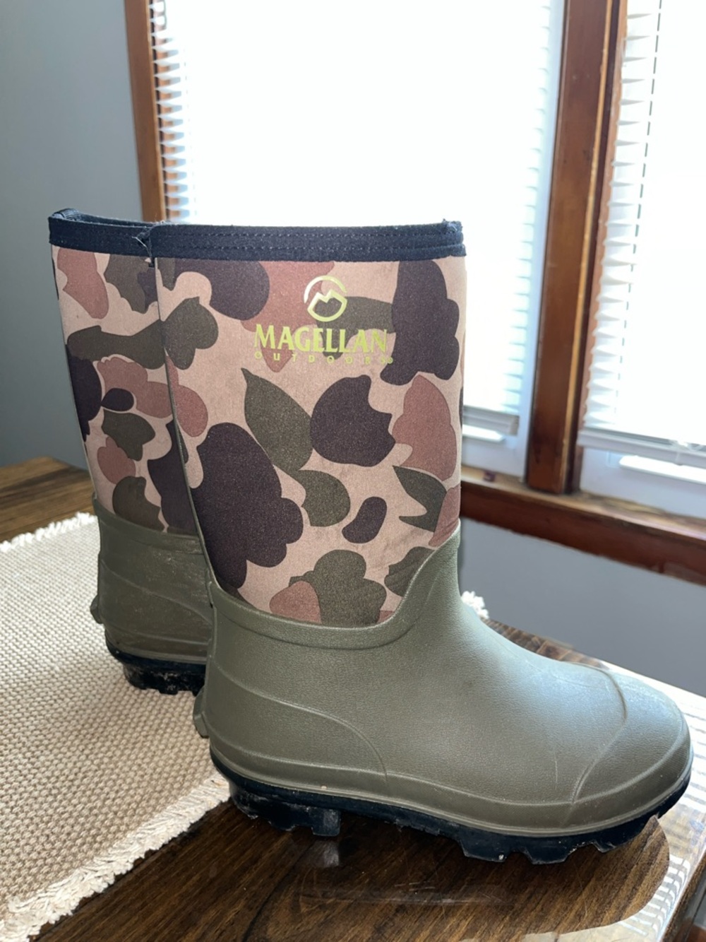 Magellan Outdoors Kids Camo Brown and Olive Green Waterproof Rain Boots